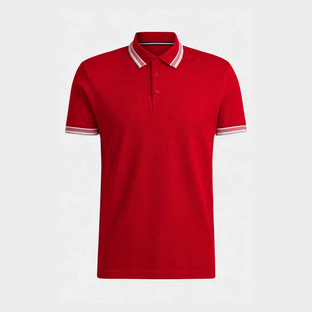 Camisa polo vermelha com gola listrada